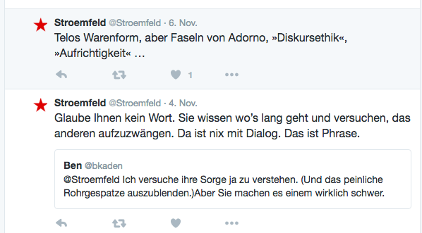 Twitterkommunikation des Stroemfeld Verlags